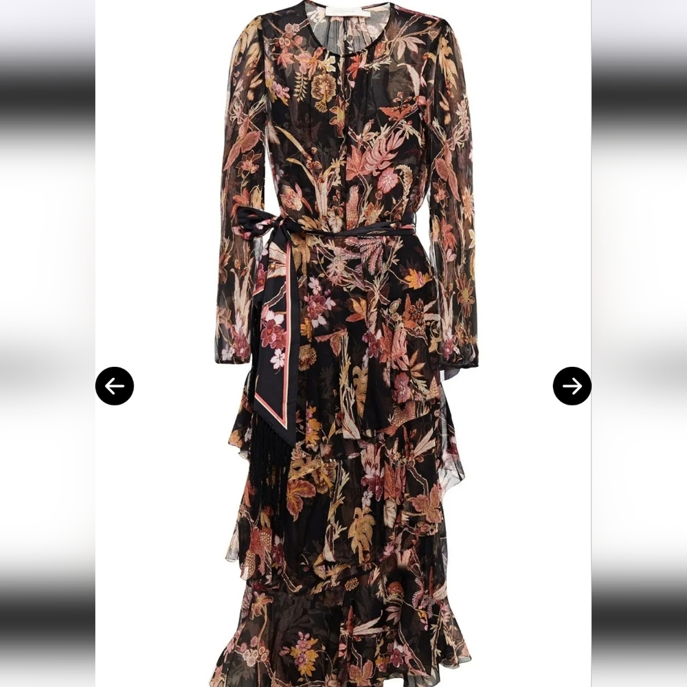 Zimmermann Black and Brown Floral Long Sleeve Dress